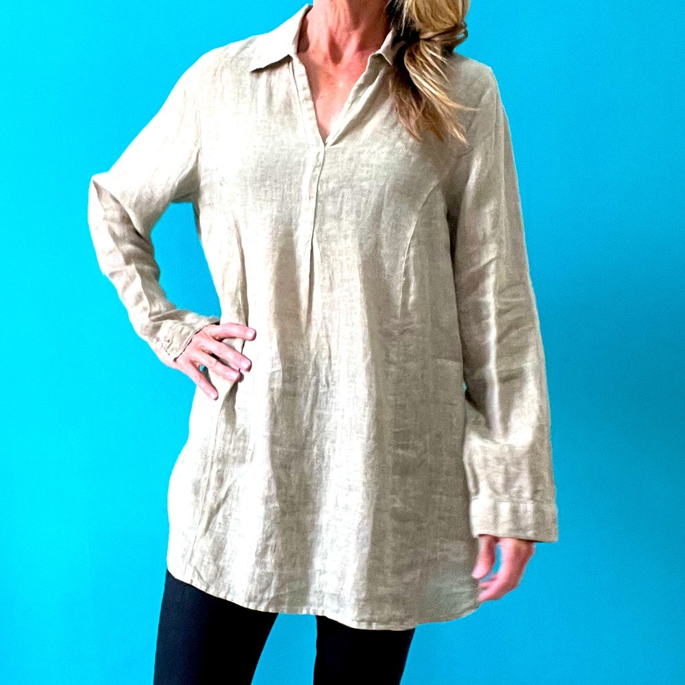 J Jill Love Linen beige tunic 100% linen sz M